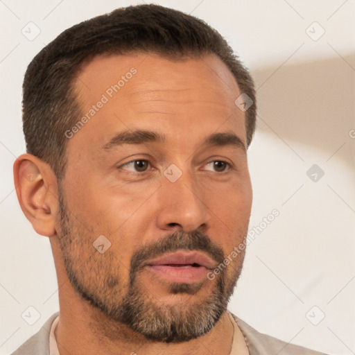 Neutral white adult male with short  brown hair and brown eyes