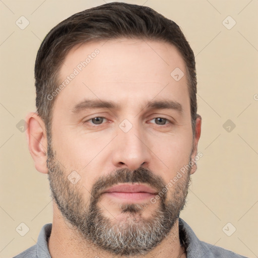 Neutral white adult male with short  brown hair and brown eyes