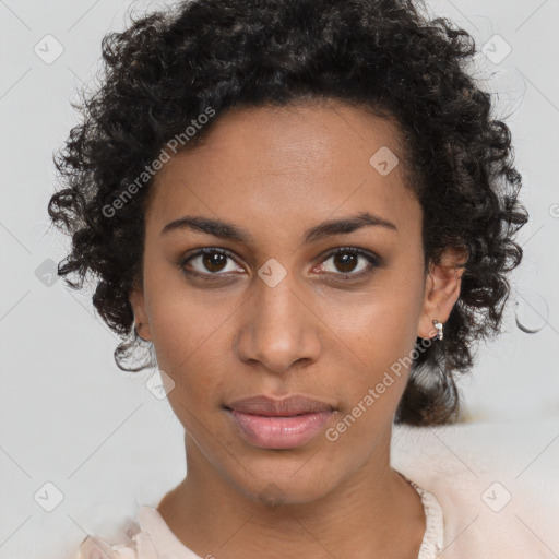 Neutral black young-adult female with short  brown hair and brown eyes