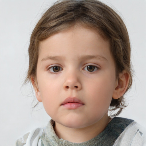 Neutral white child female with medium  brown hair and brown eyes