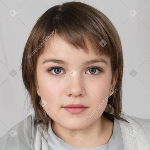 Neutral white child female with medium  brown hair and brown eyes