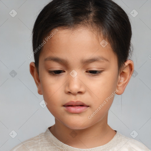 Neutral white child female with short  brown hair and brown eyes