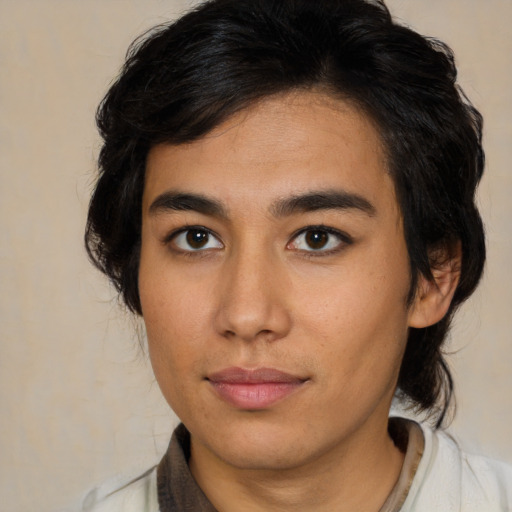 Neutral latino young-adult male with medium  brown hair and brown eyes