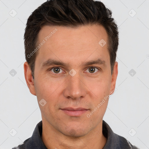 Neutral white adult male with short  brown hair and brown eyes