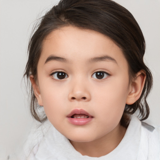 Neutral white child female with medium  brown hair and brown eyes