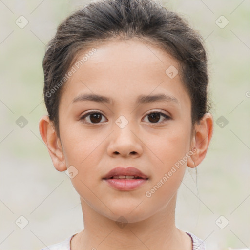 Neutral white child female with short  brown hair and brown eyes