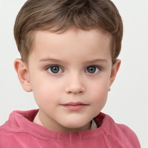 Neutral white child male with short  brown hair and grey eyes