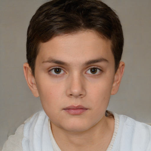 Neutral white child male with short  brown hair and brown eyes