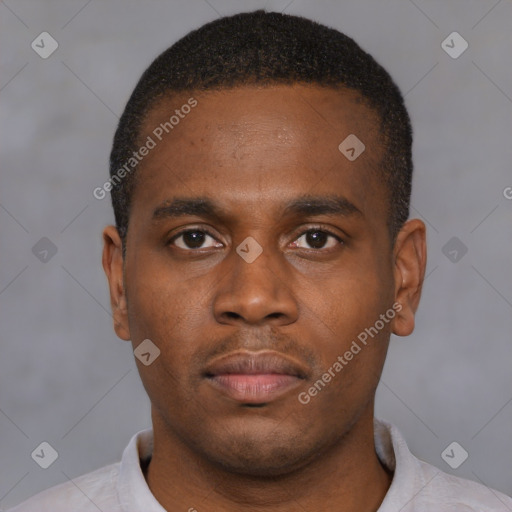 Neutral black young-adult male with short  brown hair and brown eyes
