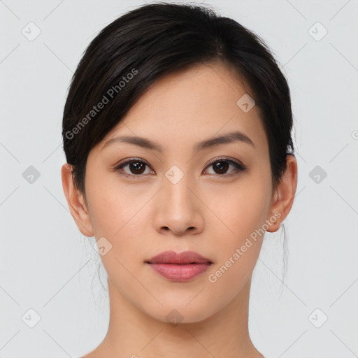 Neutral asian young-adult female with medium  brown hair and brown eyes