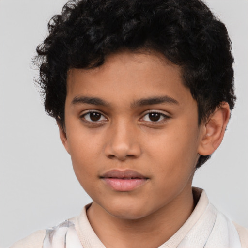 Neutral latino child male with short  black hair and brown eyes