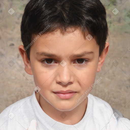 Joyful white child male with short  brown hair and brown eyes