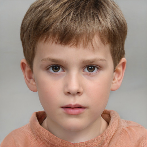 Neutral white child male with short  brown hair and grey eyes