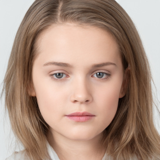 Neutral white child female with long  brown hair and brown eyes