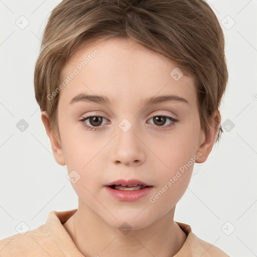 Neutral white child female with short  brown hair and brown eyes