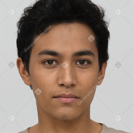 Neutral asian young-adult male with short  black hair and brown eyes