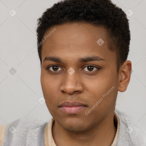 Neutral black young-adult male with short  brown hair and brown eyes