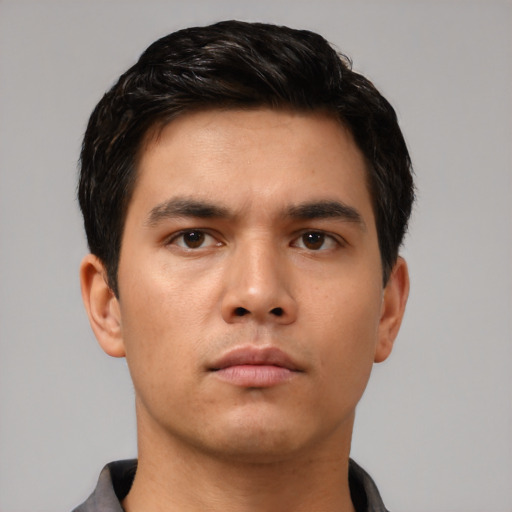 Neutral asian young-adult male with short  black hair and brown eyes