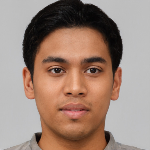Neutral asian young-adult male with short  black hair and brown eyes