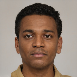 Neutral latino young-adult male with short  brown hair and brown eyes
