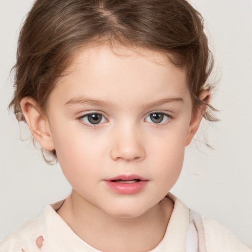 Neutral white child female with short  brown hair and brown eyes