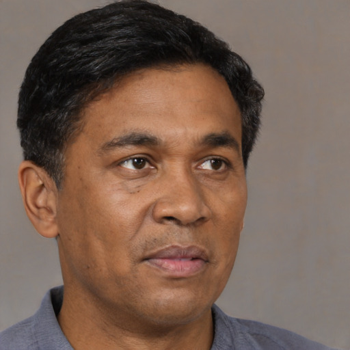 Neutral black adult male with short  black hair and brown eyes