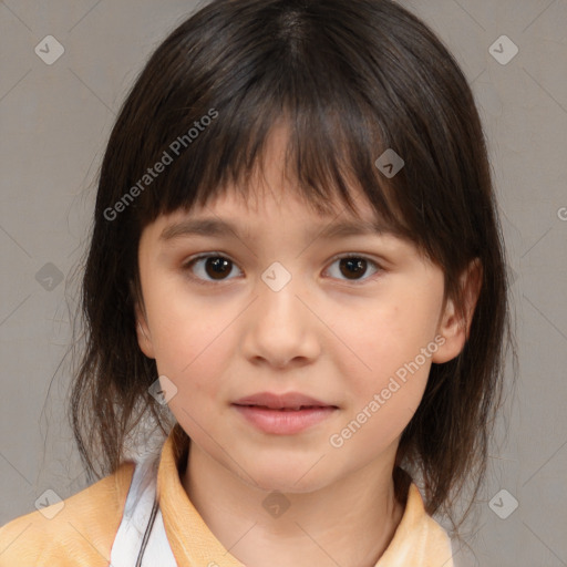 Neutral white child female with medium  brown hair and brown eyes