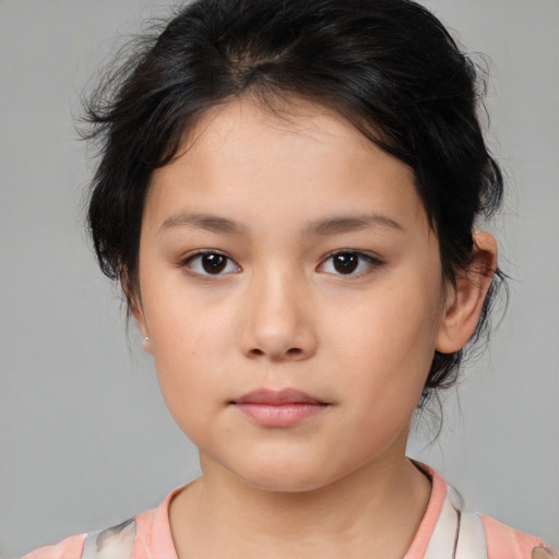 Neutral white child female with medium  brown hair and brown eyes