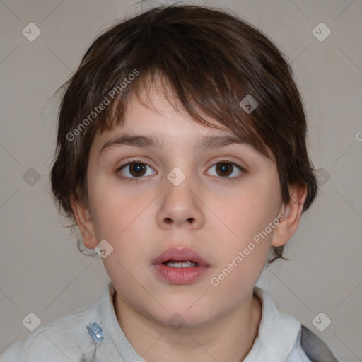 Neutral white child female with medium  brown hair and brown eyes