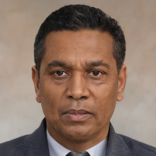 Neutral black adult male with short  black hair and brown eyes