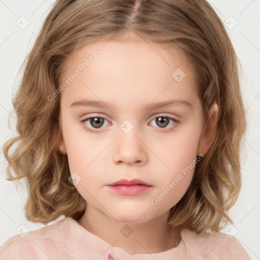 Neutral white child female with medium  brown hair and brown eyes