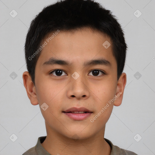 Neutral asian young-adult male with short  brown hair and brown eyes