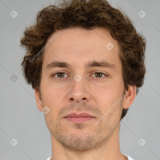 Neutral white adult male with short  brown hair and brown eyes