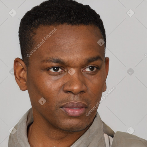 Neutral black young-adult male with short  brown hair and brown eyes