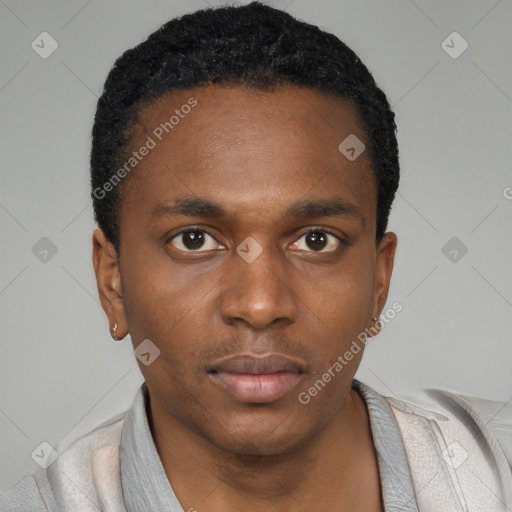 Neutral black young-adult male with short  brown hair and brown eyes
