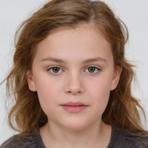 Neutral white child female with medium  brown hair and blue eyes