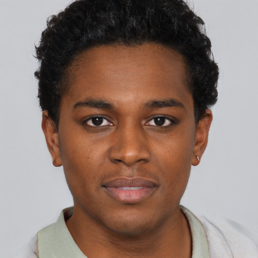 Neutral black young-adult male with short  brown hair and brown eyes