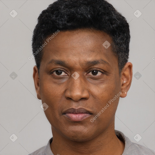 Neutral latino adult male with short  black hair and brown eyes
