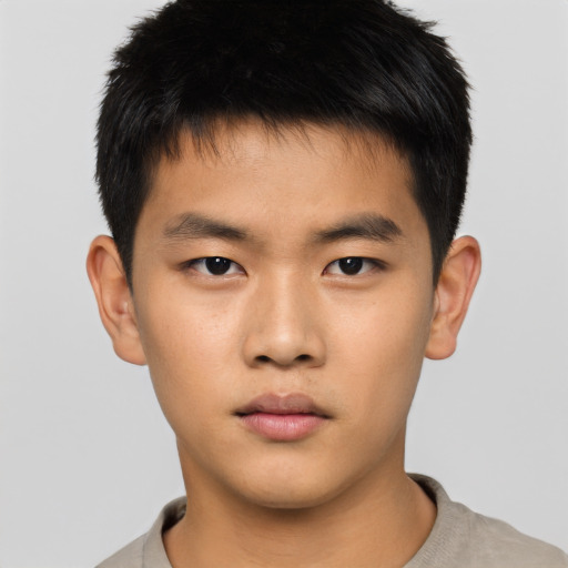 Neutral asian young-adult male with short  brown hair and brown eyes
