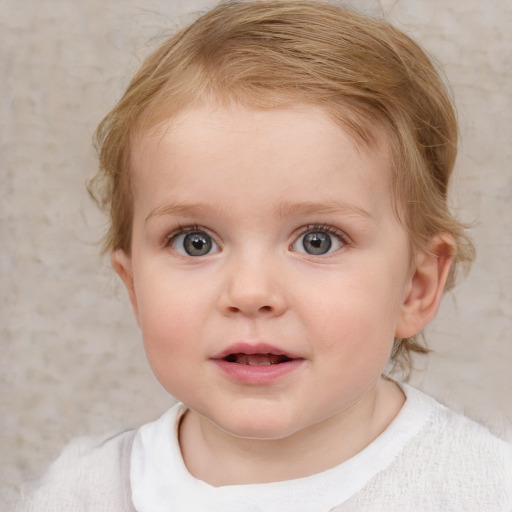 Neutral white child female with medium  brown hair and blue eyes