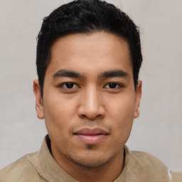 Neutral asian young-adult male with short  black hair and brown eyes