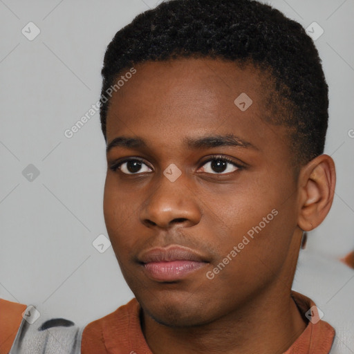 Neutral black young-adult male with short  brown hair and brown eyes