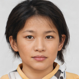 Neutral asian young-adult female with medium  brown hair and brown eyes