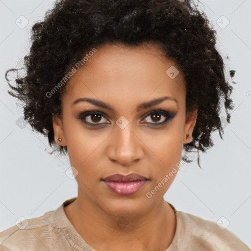 Neutral black young-adult female with short  brown hair and brown eyes