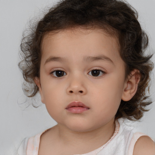 Neutral white child female with medium  brown hair and brown eyes