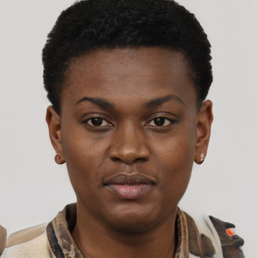 Neutral black young-adult female with short  brown hair and brown eyes