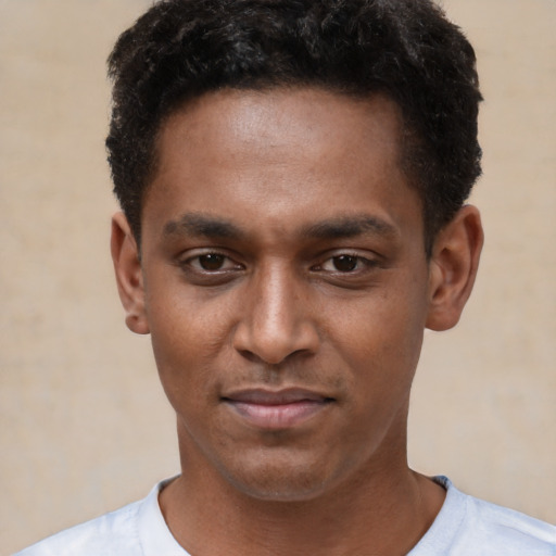 Neutral latino young-adult male with short  brown hair and brown eyes