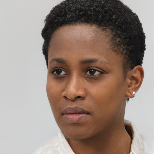Neutral black young-adult female with short  brown hair and brown eyes