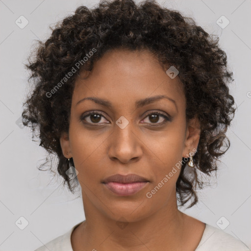 Neutral black young-adult female with short  brown hair and brown eyes