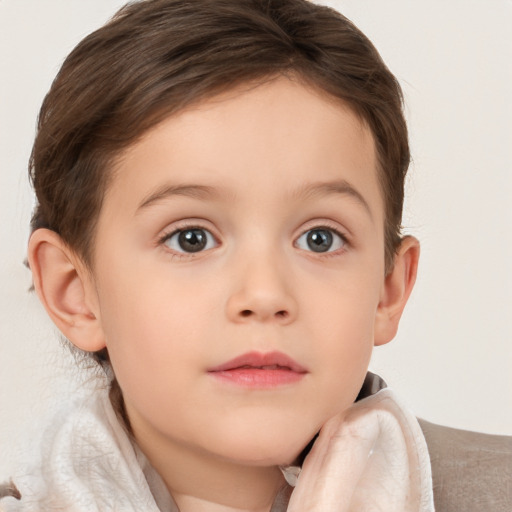 Neutral white child female with short  brown hair and brown eyes